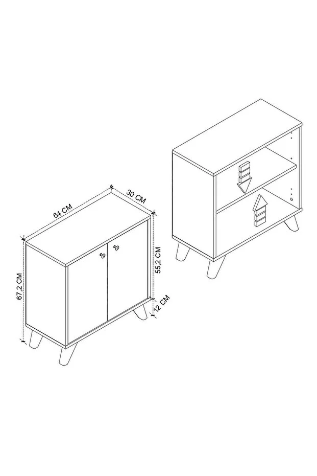 Dekoratif Kitaplık 2 Kapaklı 2 Bölmeli Kitaplık Smyrna Safir Meşe Beyaz